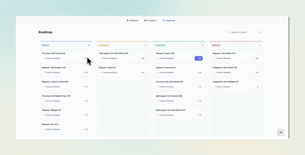 interactive feature voting on WordPress feedback board