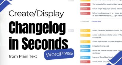 Changeloger cover: create and display a WordPress changelog in seconds from plain text