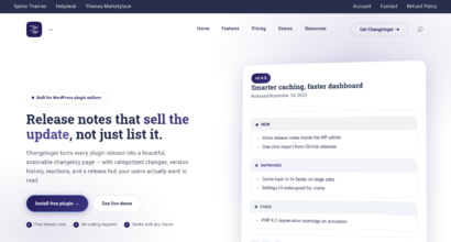 Release notes hero from the Changeloger release feature page showing a v2.4.0 release with New, Improved and Fixed changes