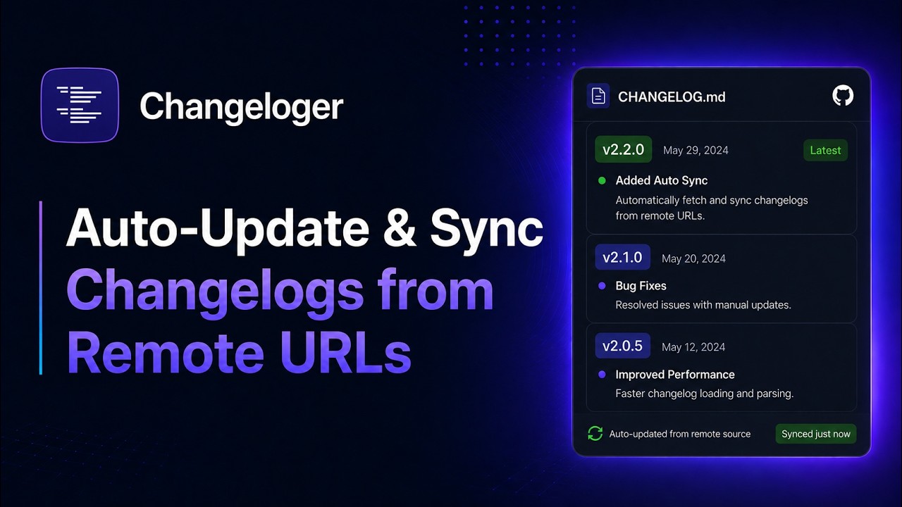 Release notes generator for WordPress: Changeloger auto-syncs a GitHub CHANGELOG.md from a remote URL into versioned release notes